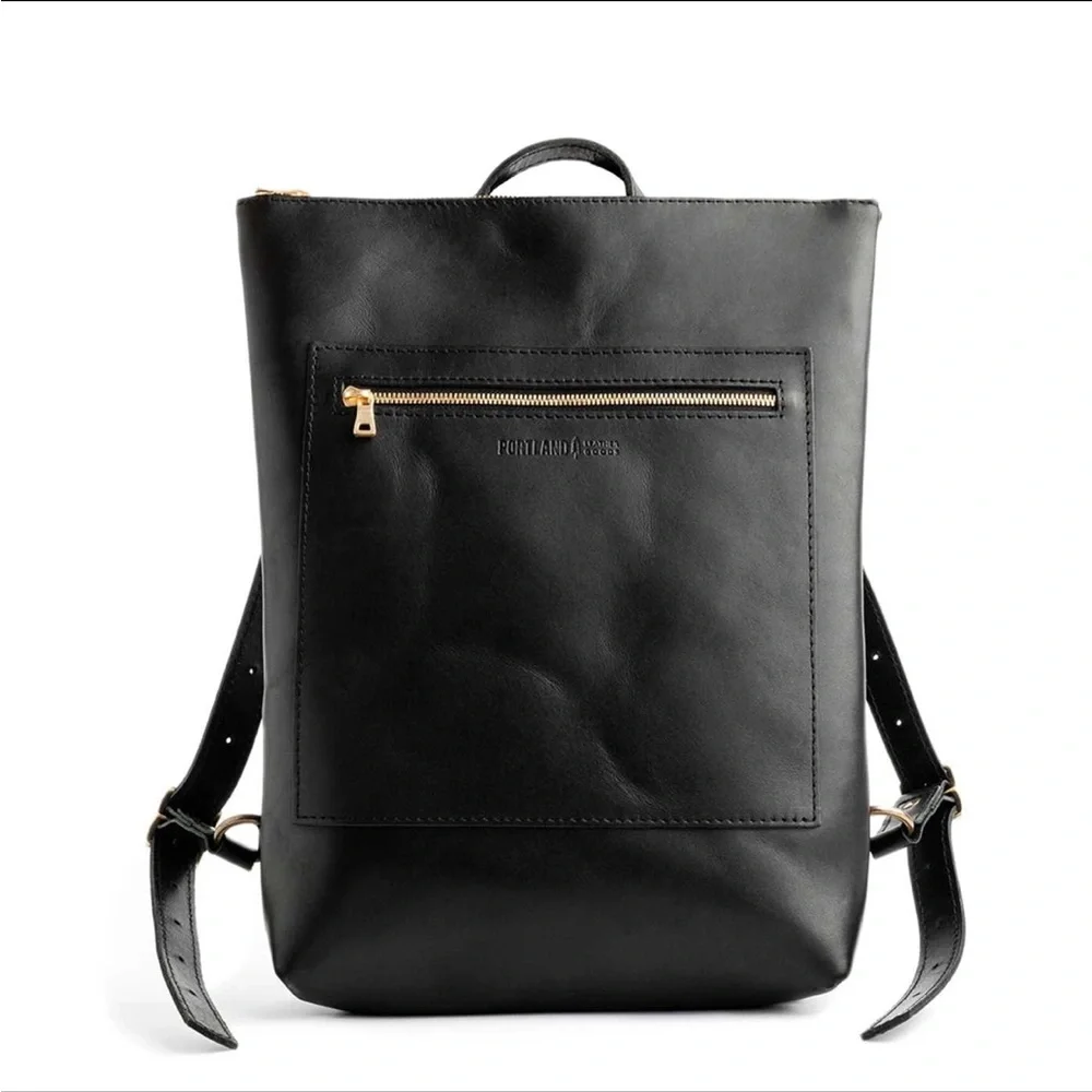 Portland Leather goods Black Leather laptop Backpack - Picture 1 of 5